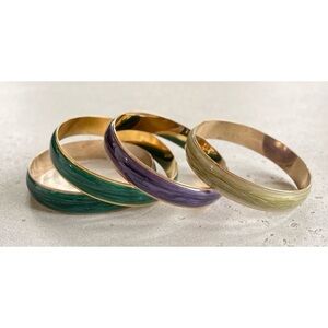 Set of 4 Vintage 90s Avon Green & Purple Enamel Gold Tone Bangles Bracelets